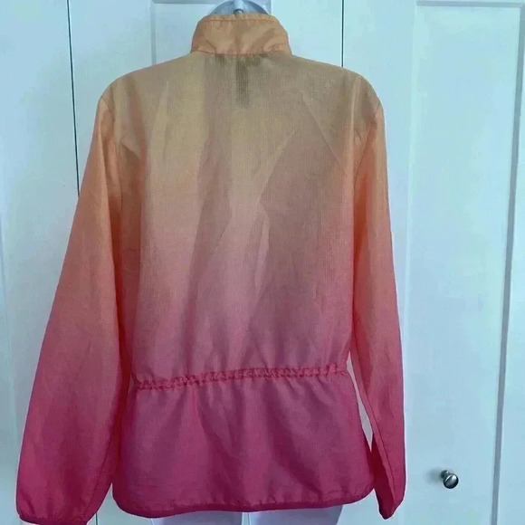 Ralph Lauren Womens Large Windbreaker Jacket Orange Pink Ombre Zip Front Ripstop - Picture 2 of 7